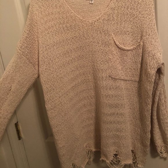 Mittoshop distressed long sleeve cream colored top, womens small - Picture 2 of 4